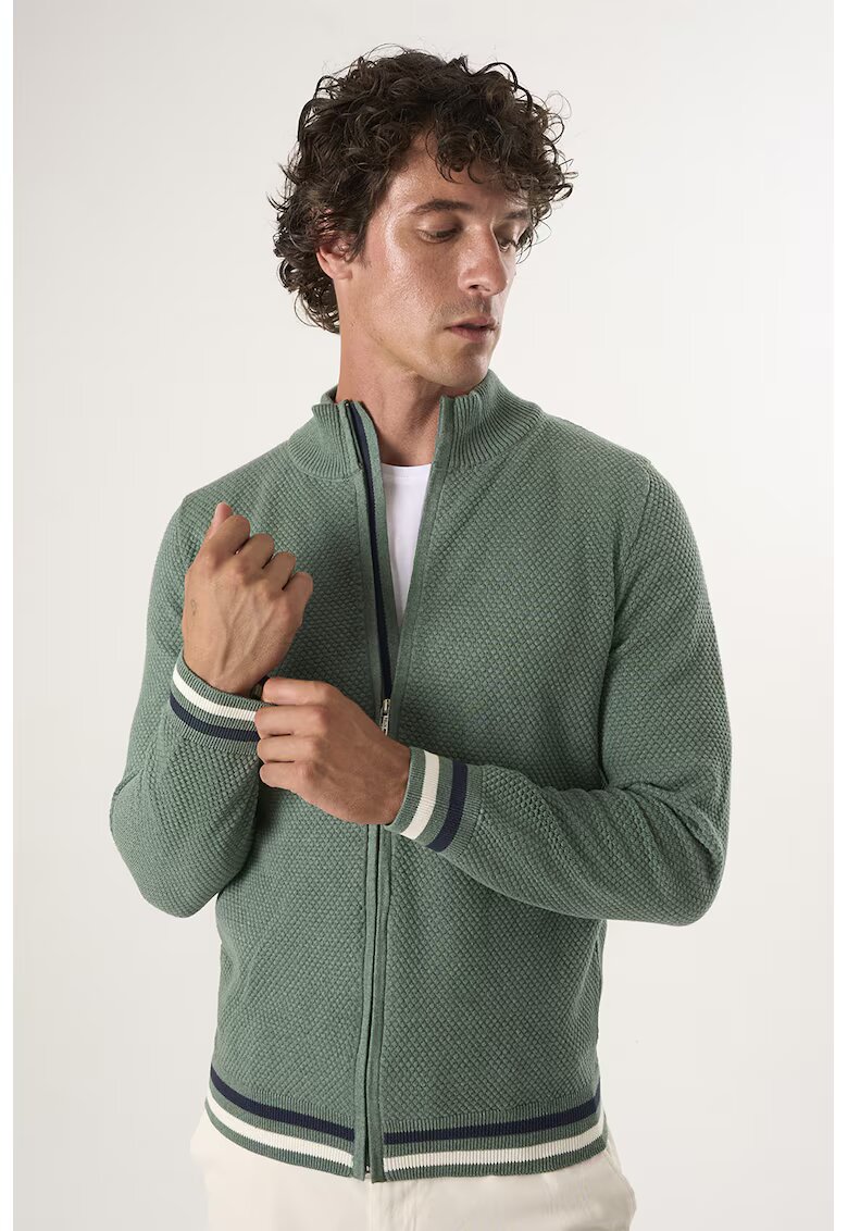 Felix Hardy Cardigan tricotat cu terminatii cu dungi - Verde pal