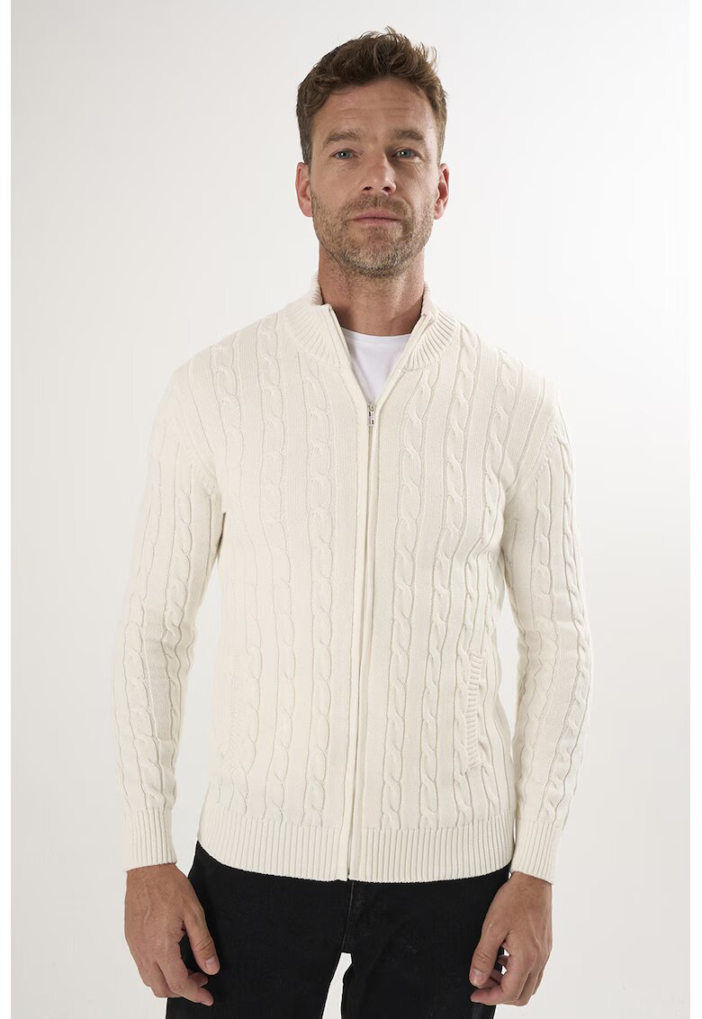 Felix Hardy Cardigan uni de bumbac cu fermoar - Alb murdar