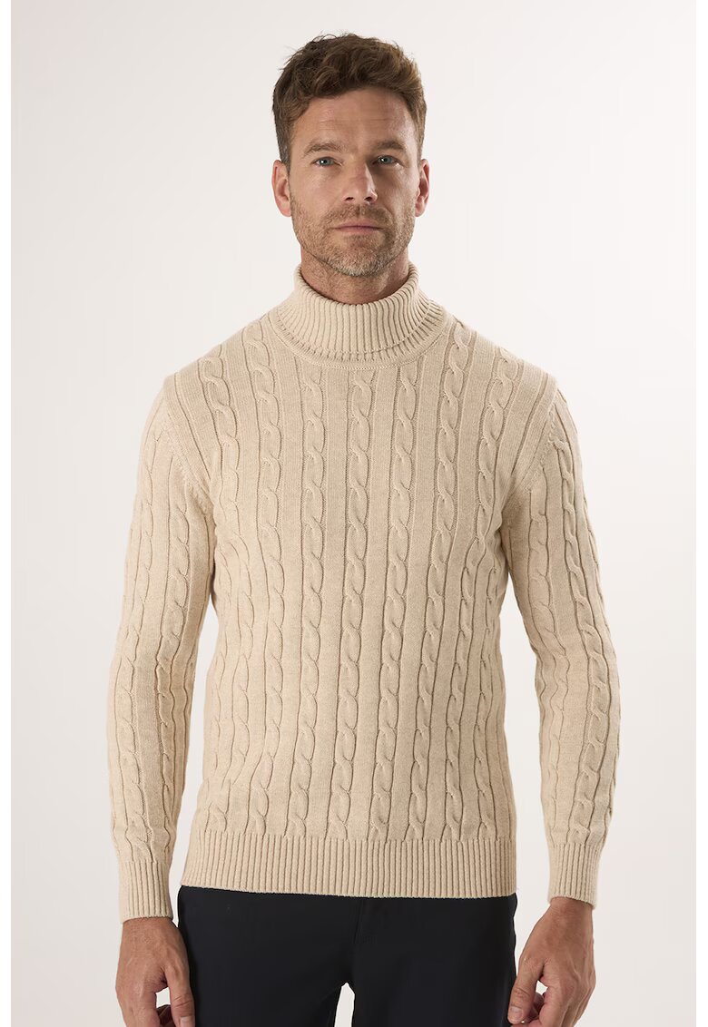 Felix Hardy Pulover cu guler inalt si model torsade - Bej inchis