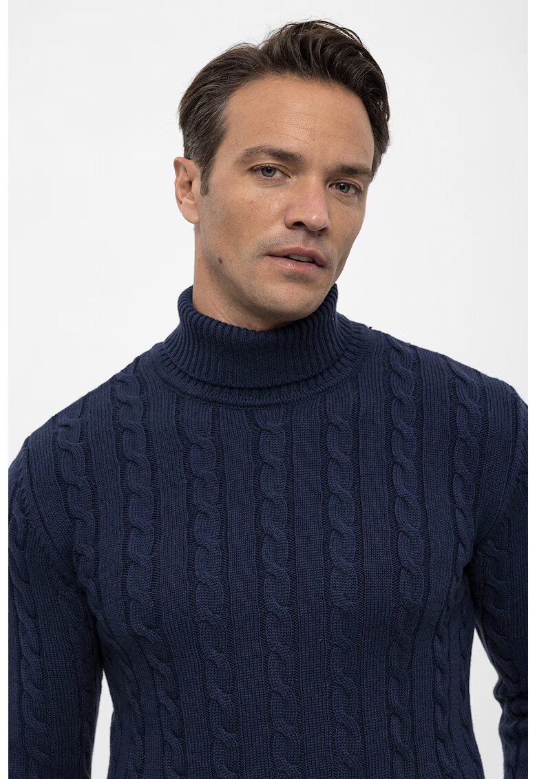 Felix Hardy Pulover cu guler inalt si model torsade - Bleumarin