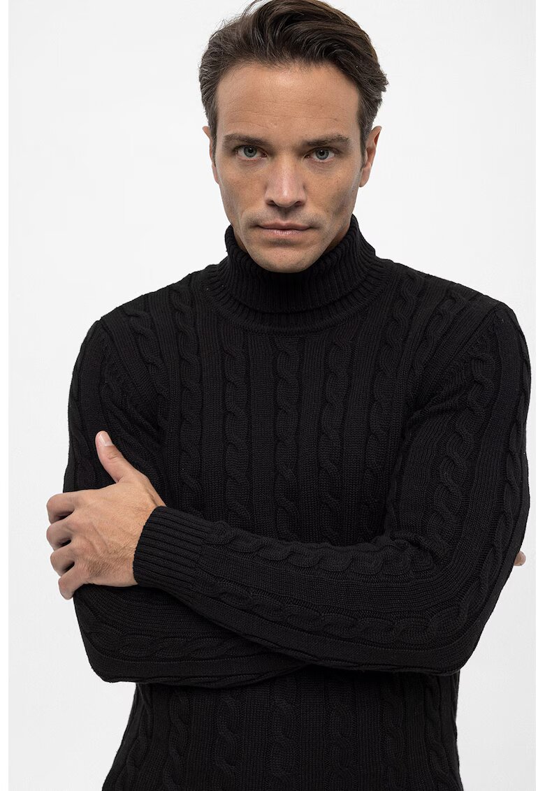 Felix Hardy Pulover cu guler inalt si model torsade - Negru