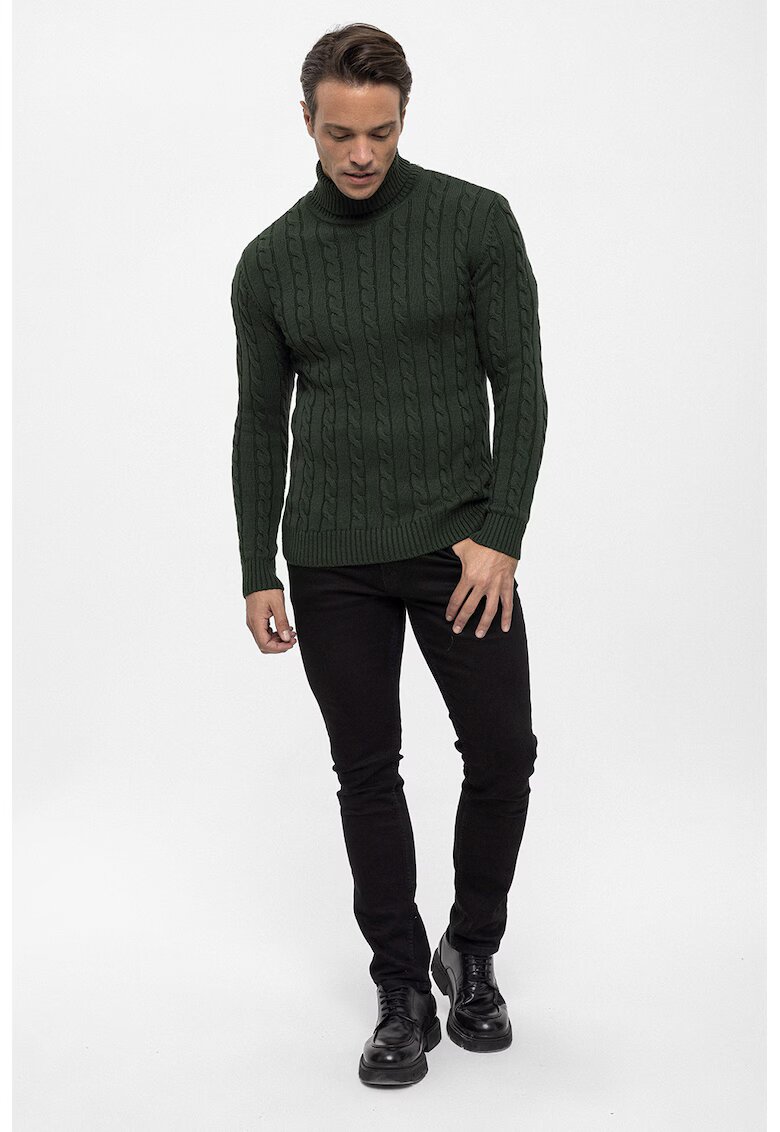 Felix Hardy Pulover cu guler inalt si model torsade - Verde englez