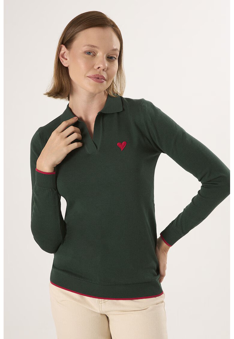Felix Hardy Pulover polo cu terminatie contrastante - Verde inchis