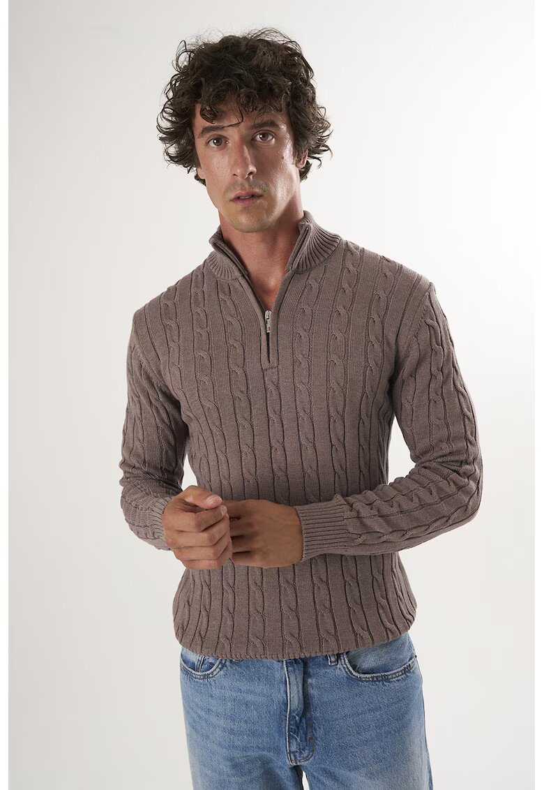 Felix Hardy Pulover regular fit cu fenta cu fermoar - Maro