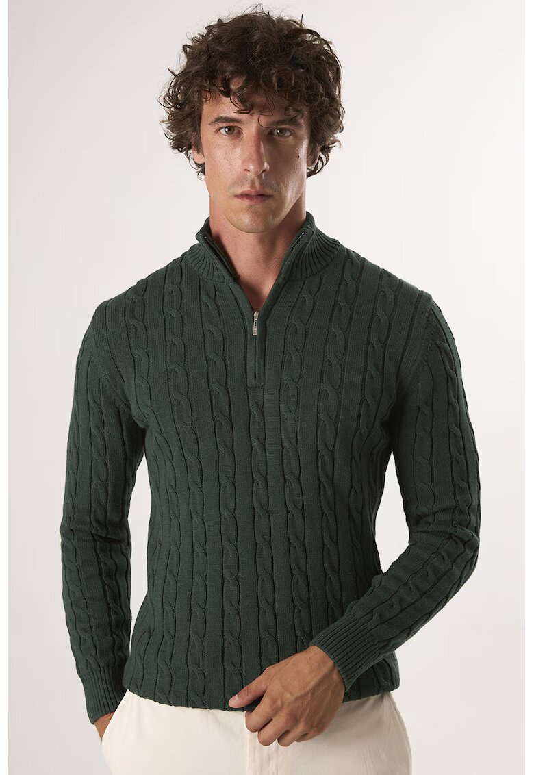 Felix Hardy Pulover regular fit cu fenta cu fermoar - Verde englez