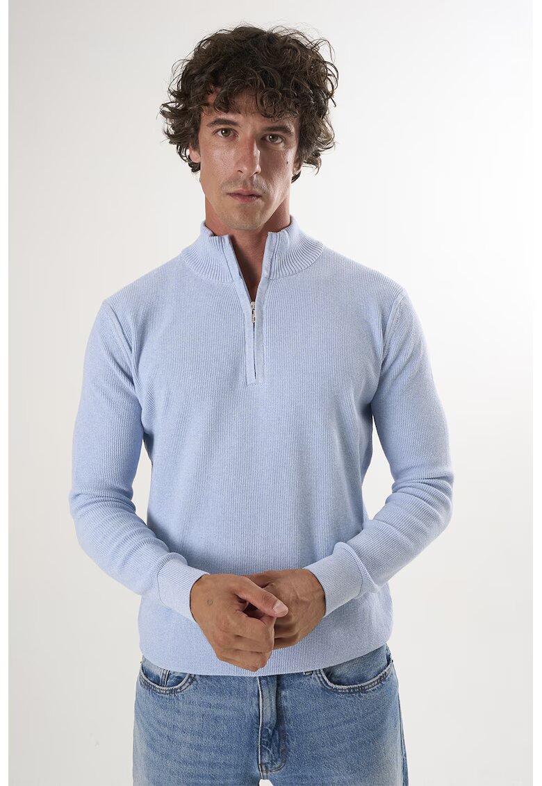 Felix Hardy Pulover slim-fit cu fenta cu fermoar - Albastru deschis