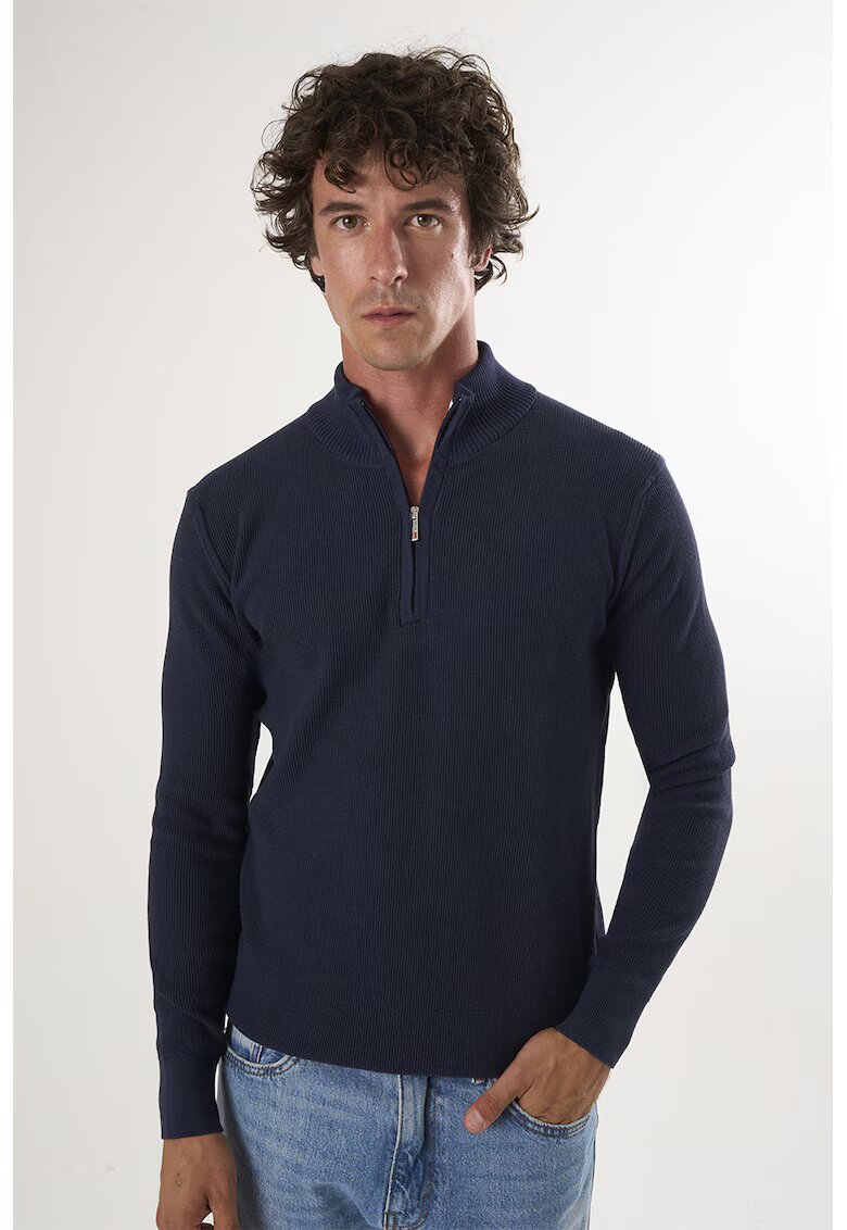 Felix Hardy Pulover slim-fit cu fenta cu fermoar - Albastru ultramarin