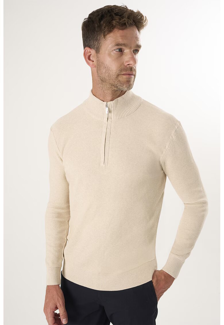 Felix Hardy Pulover slim-fit cu fenta cu fermoar - Bej inchis