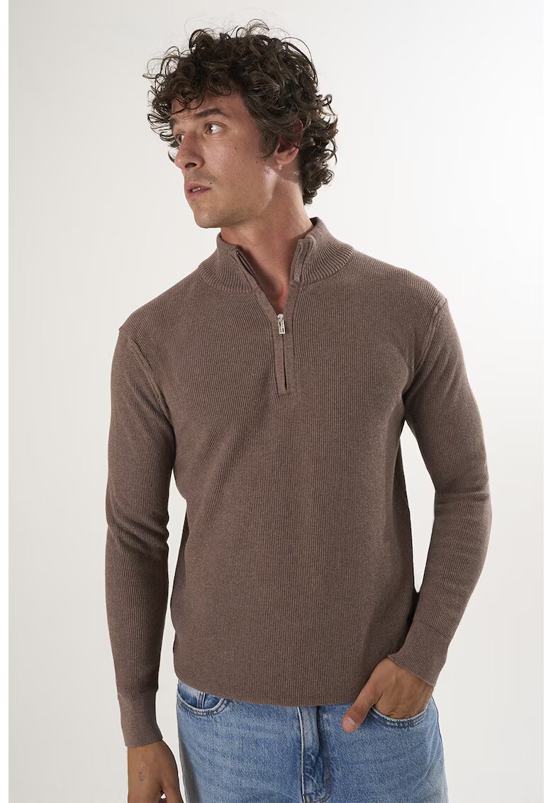 Felix Hardy Pulover slim-fit cu fenta cu fermoar - Maro