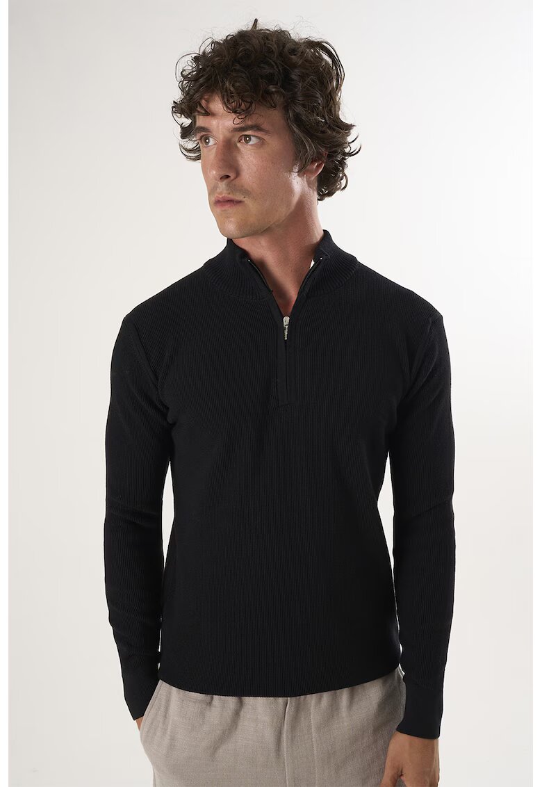 Felix Hardy Pulover slim-fit cu fenta cu fermoar - Negru
