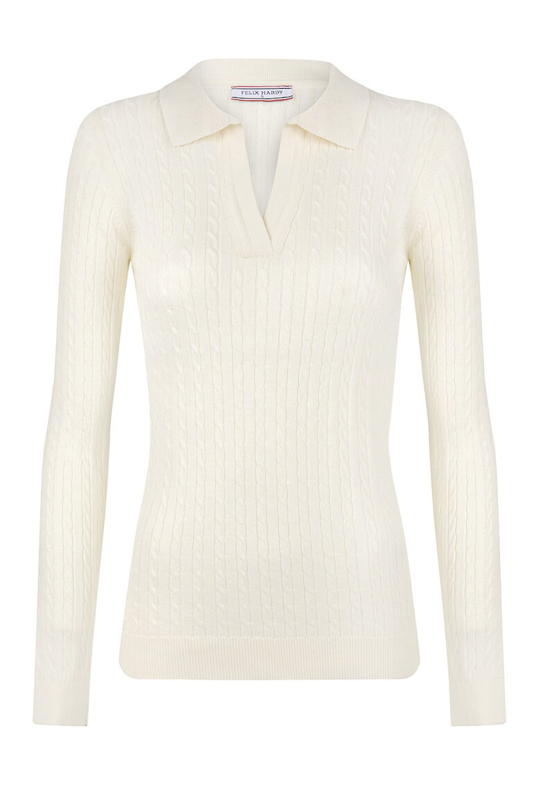 Felix Hardy Pulover slim-fit cu model torsade - Alb fildes