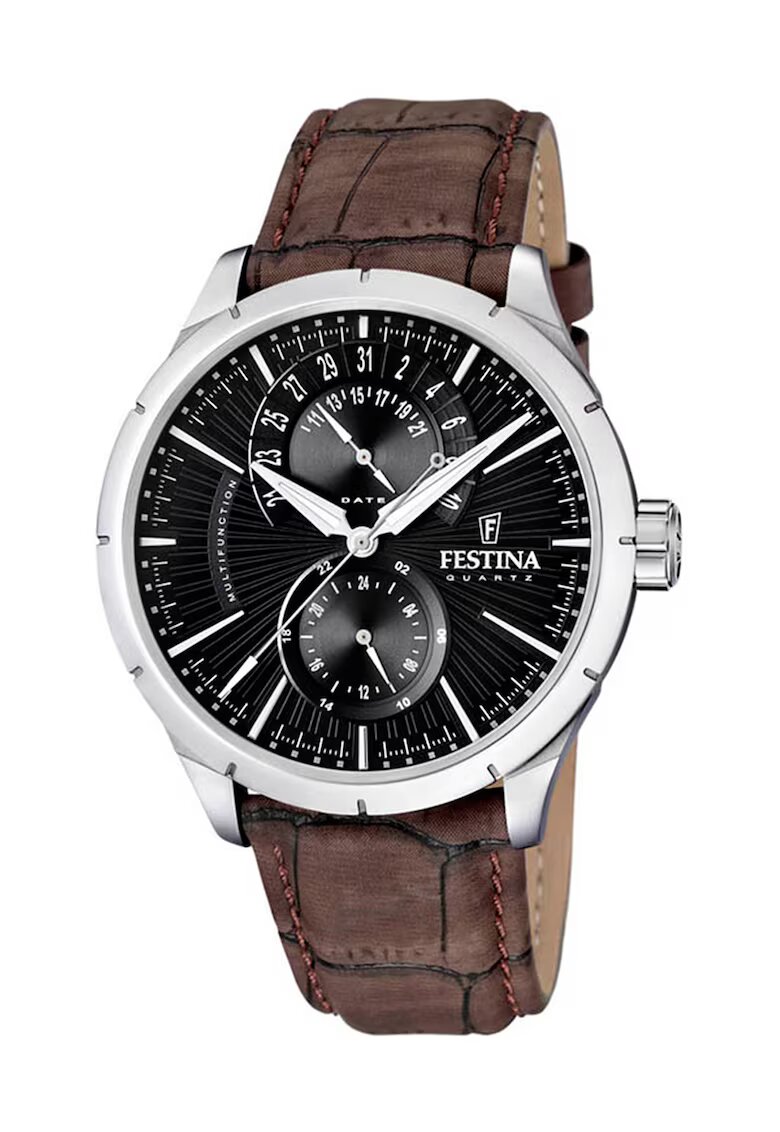 Festina Ceas argintiu si maro cu cadran negru