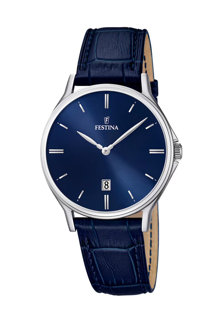 Festina Ceas rotund cu o curea de piele - Albastru paun