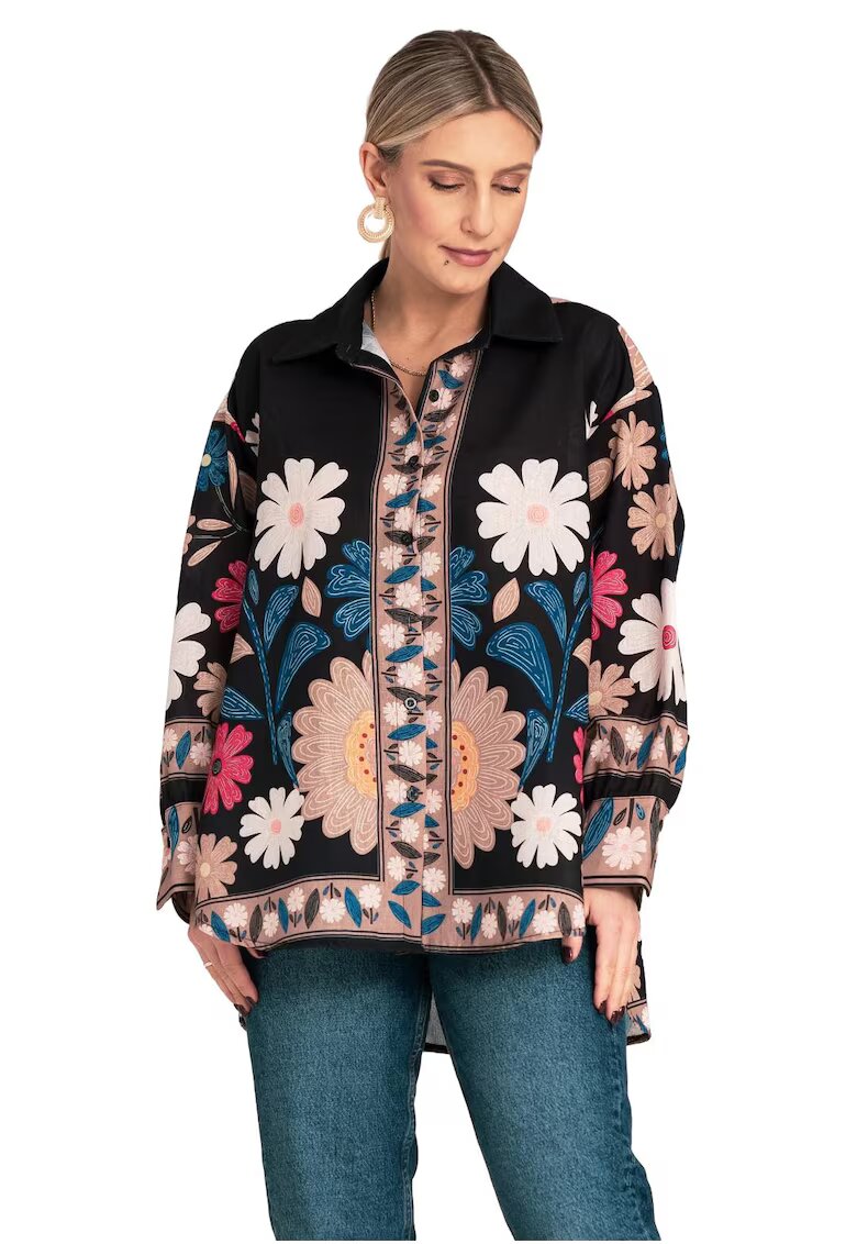 Figl Bluza boho florala - multicolor - asimetrica - poliester -