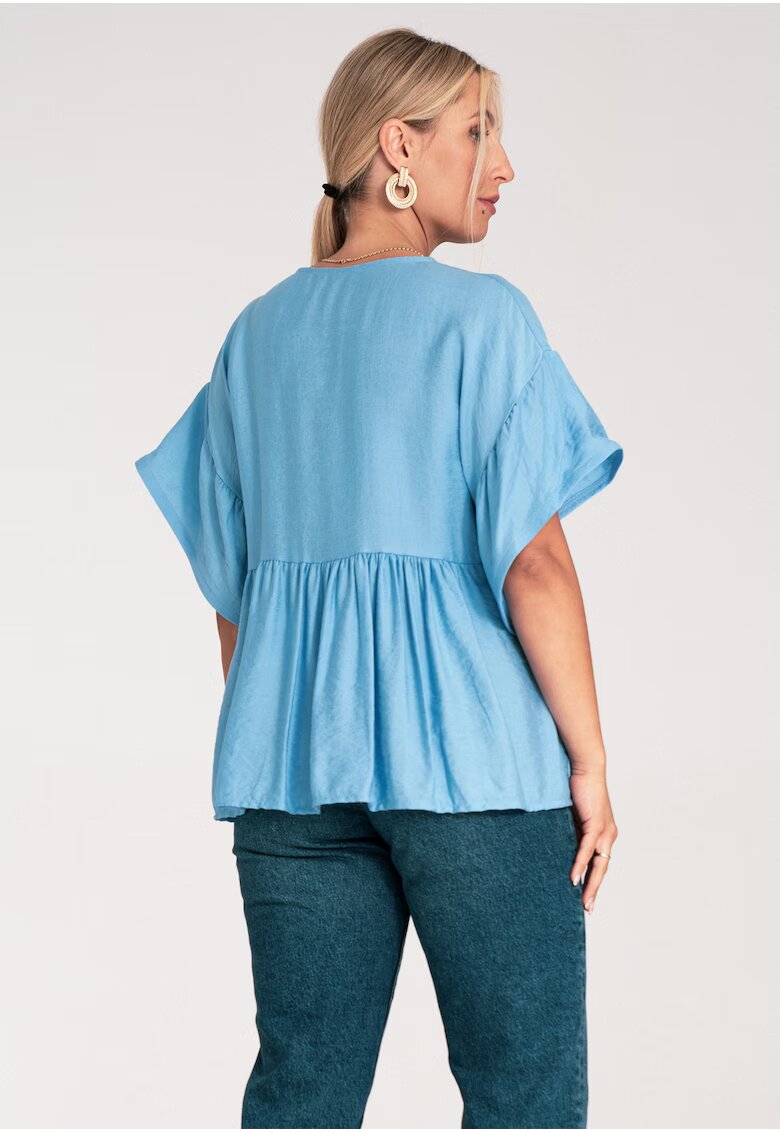 Figl Bluza dama - albastru deschis - croiala lejera - volane - bumbac -