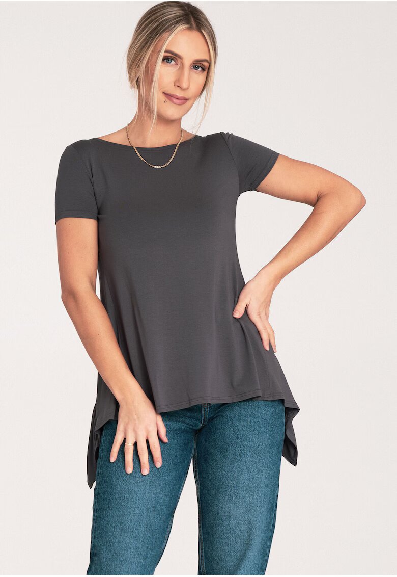 Figl Bluza dama asimetrica - cu volane - gri inchis - textil