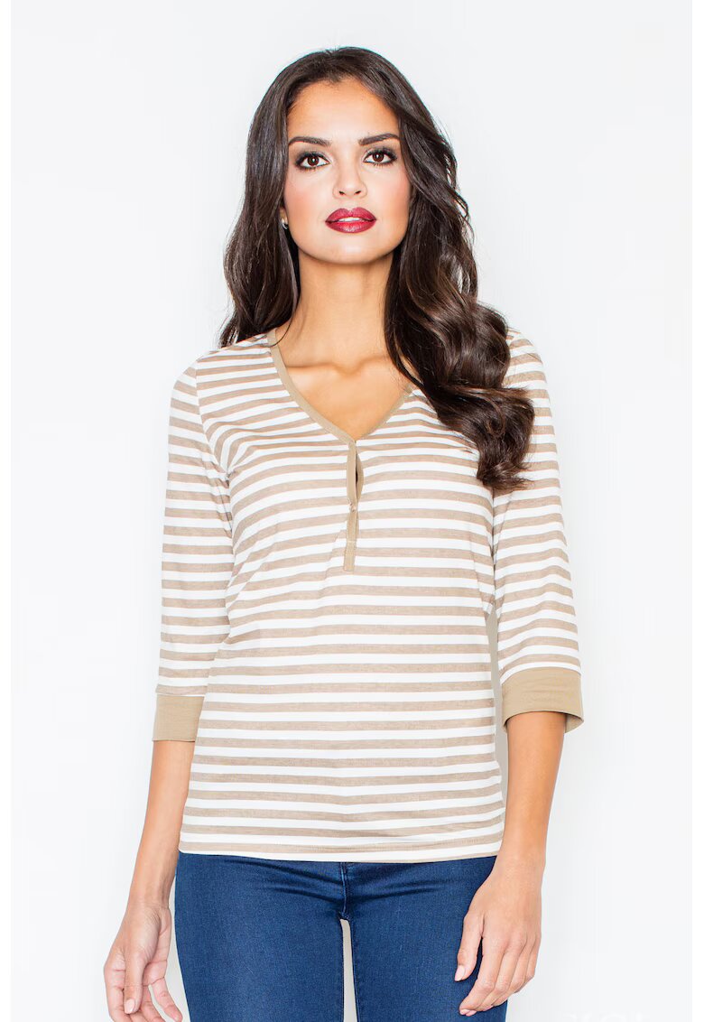 Figl Bluza dama - Bumbac/Elastan - Bej/Alb -