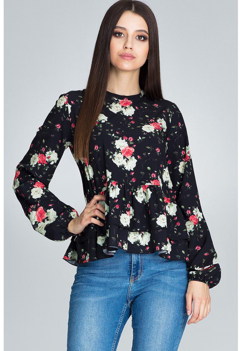 Figl Bluza dama - Cu flori - Poliester/Elastan - Cu volane - Multicolor