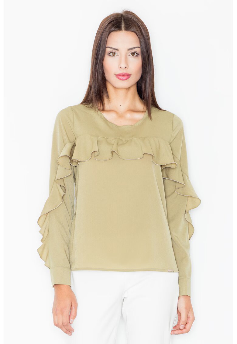 Figl Bluza dama cu volane - Poliester/Elastan/Viscoza - Masliniu