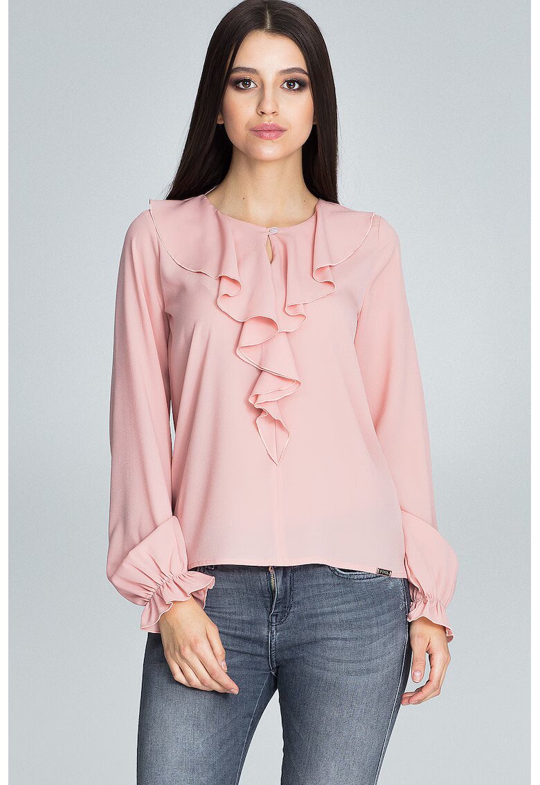 Figl Bluza dama - Cu volane - Poliester/Elastan/Viscoza - Roz -