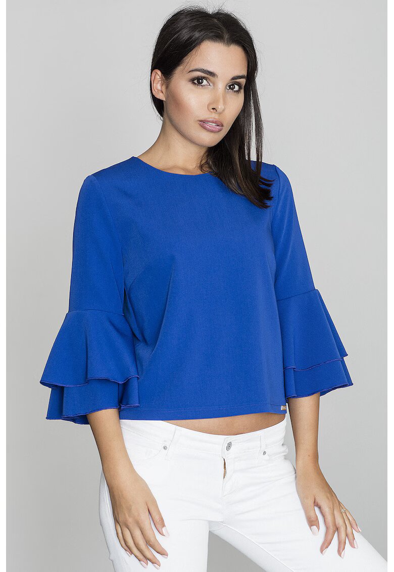 Figl Bluza dama - Cu volane - Poliester/Viscoza - Albastru