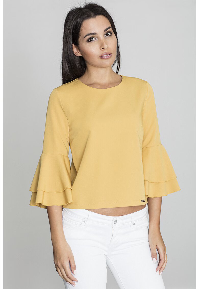 Figl Bluza dama - Cu volane - Poliester/Viscoza - Galben