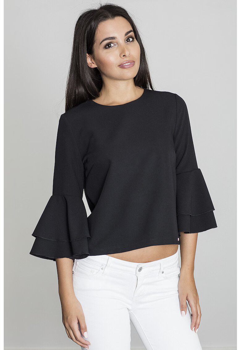 Figl Bluza dama - Cu volane - Poliester/Viscoza - Negru