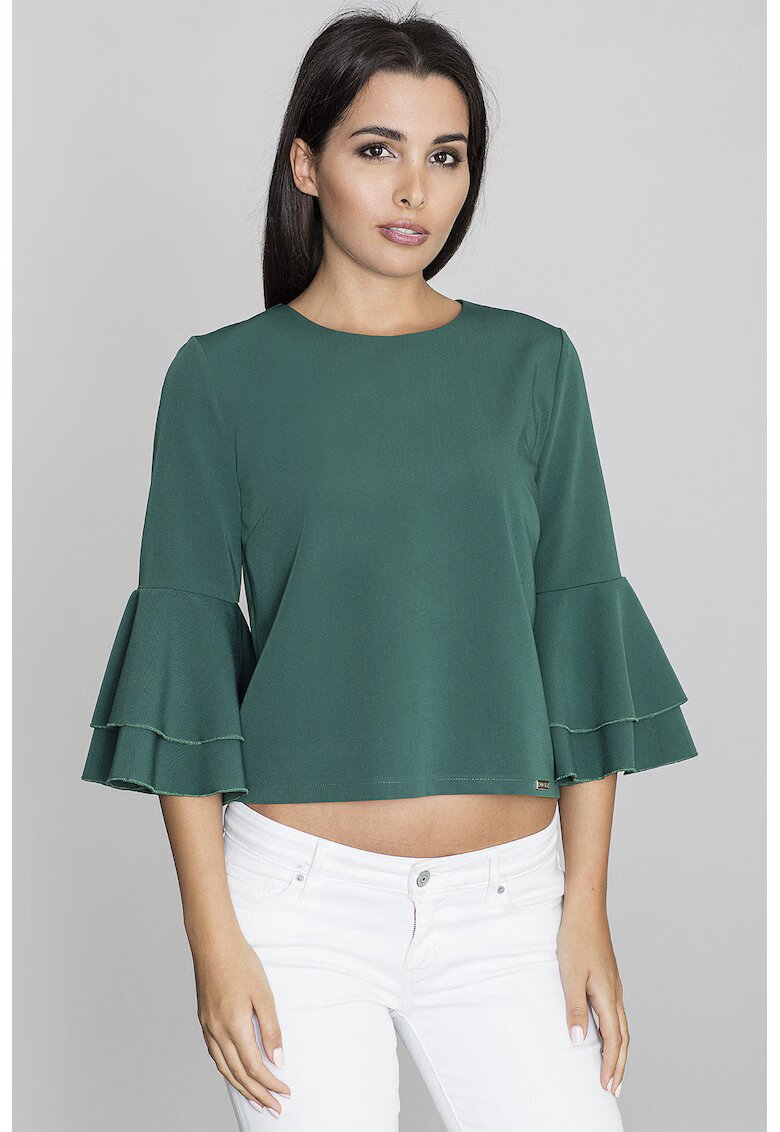 Figl Bluza dama - Cu volane - Poliester/Viscoza - Verde
