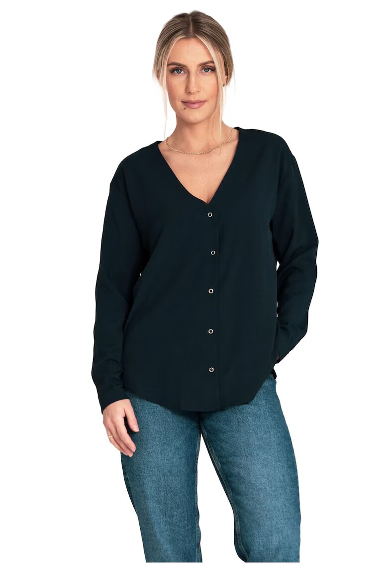 Figl Bluza dama de vara - decolteu in V - bleumarin - poliester - elastan