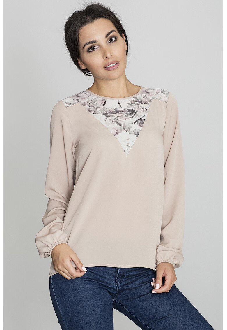 Figl Bluza dama - Decolteu floral - Polister/Viscoza/Elastan - Crem