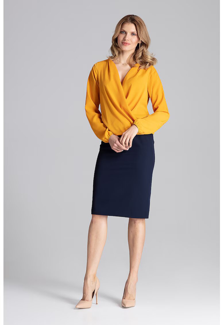 Figl Bluza dama eleganta - Maneca lunga - Poliester/Elastan - Galben mustar