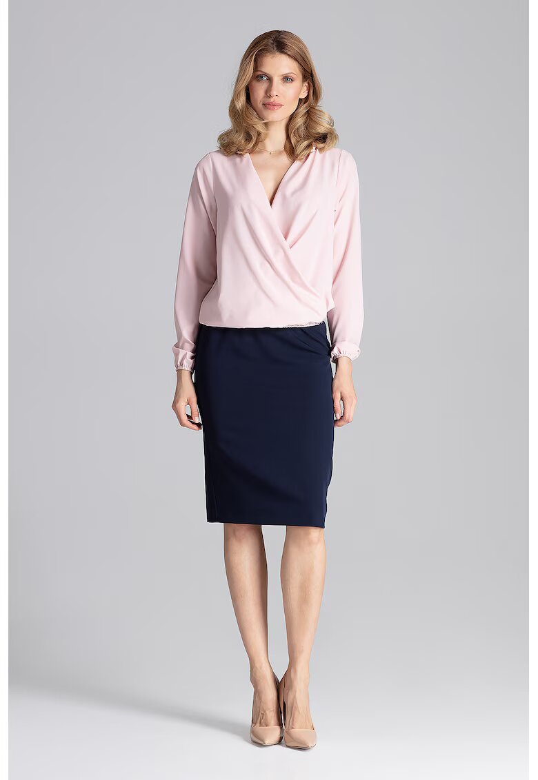 Figl Bluza dama eleganta - Maneca lunga - Poliester/Elastan - Roz