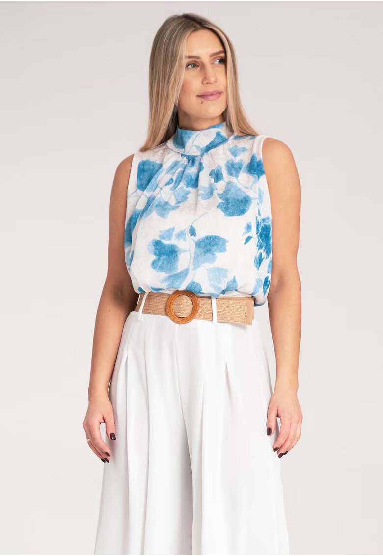 Figl Bluza dama - Fara maneci - Poliester - Alb/Albastru -