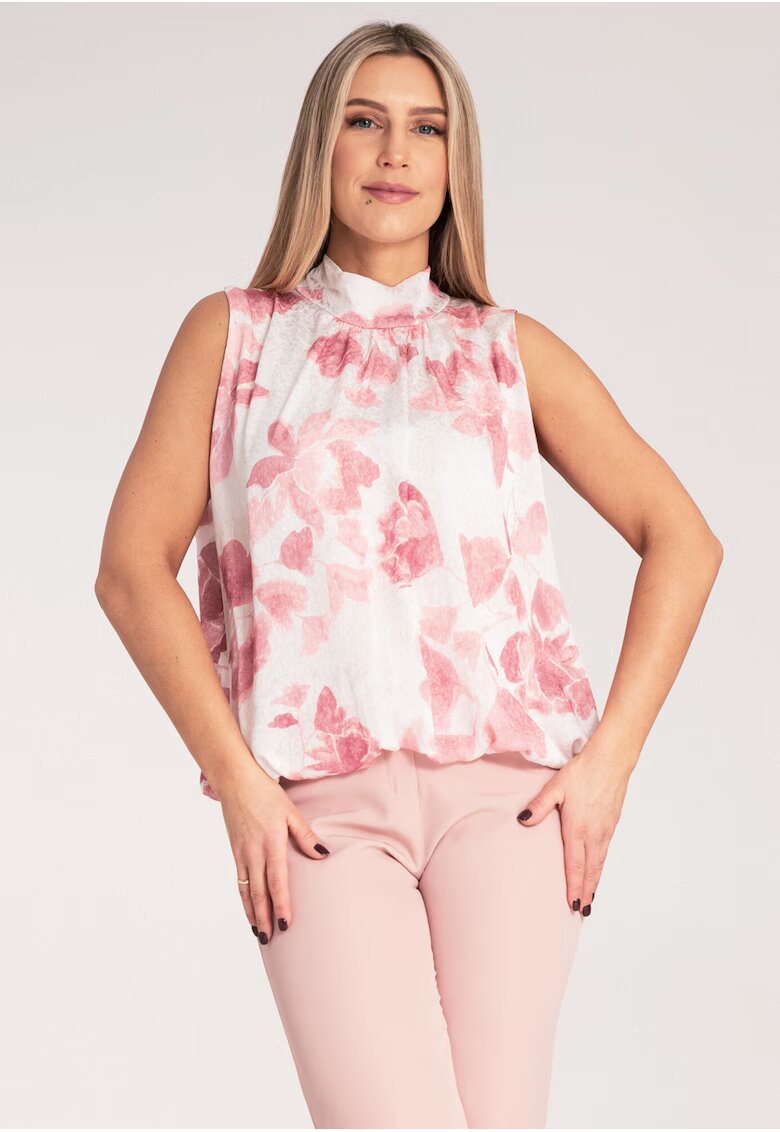 Figl Bluza dama - Fara maneci - Poliester - Alb/Roz -