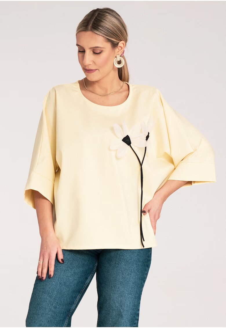 Figl Bluza dama - Floare - Bumbac/Poliamida/Elastan - Galben -