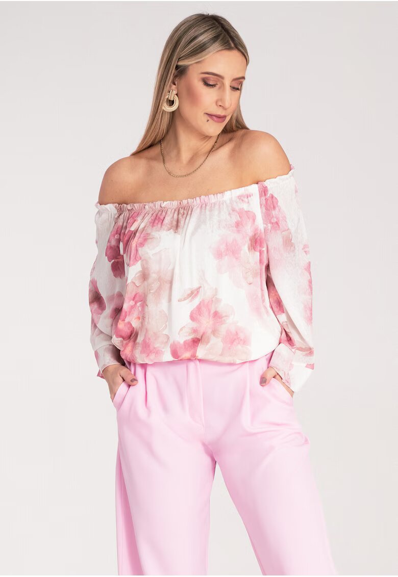 Figl Bluza dama flori - Poliester - Alb/Roz -