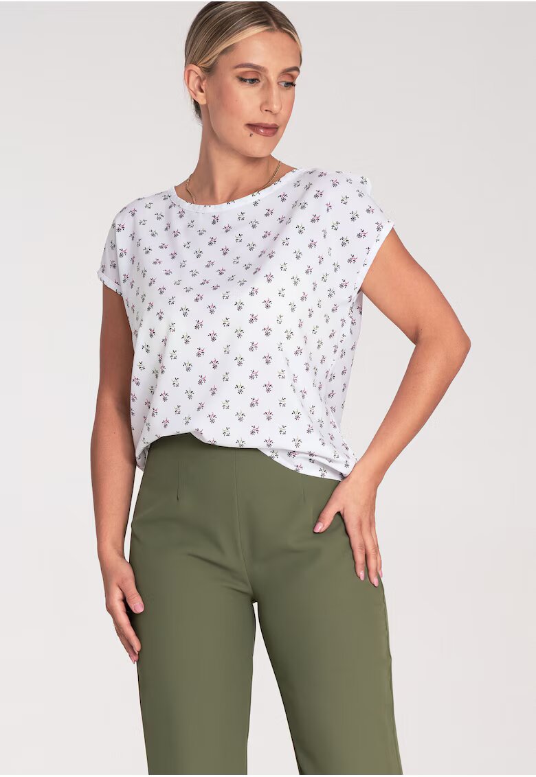 Figl Bluza dama flori - Poliester/Elastan - Maneca scurta - Alb
