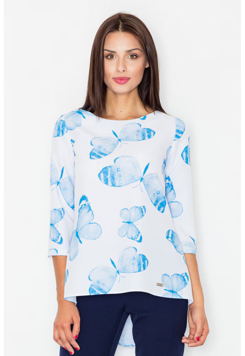 Figl Bluza dama Fluturi - Poliester - Alb/Albastru