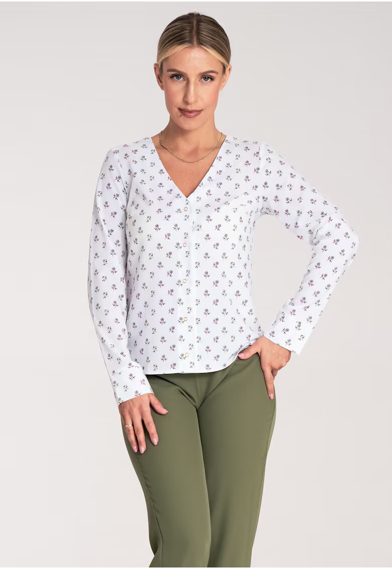 Figl Bluza dama - Maneca lunga - Cu flori - Poliester/Elastan - Alb