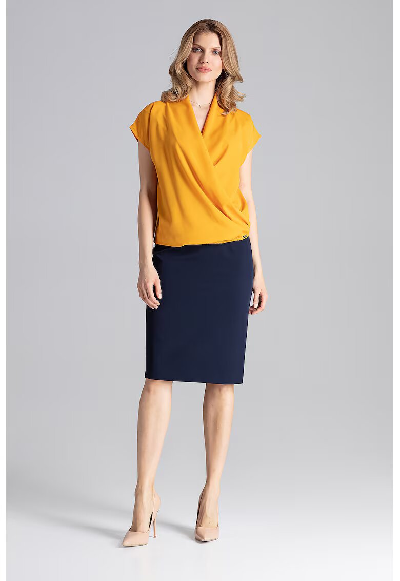 Figl Bluza dama - Maneca scurta - Eleganta - Poliester/Elastan - Galben mustar