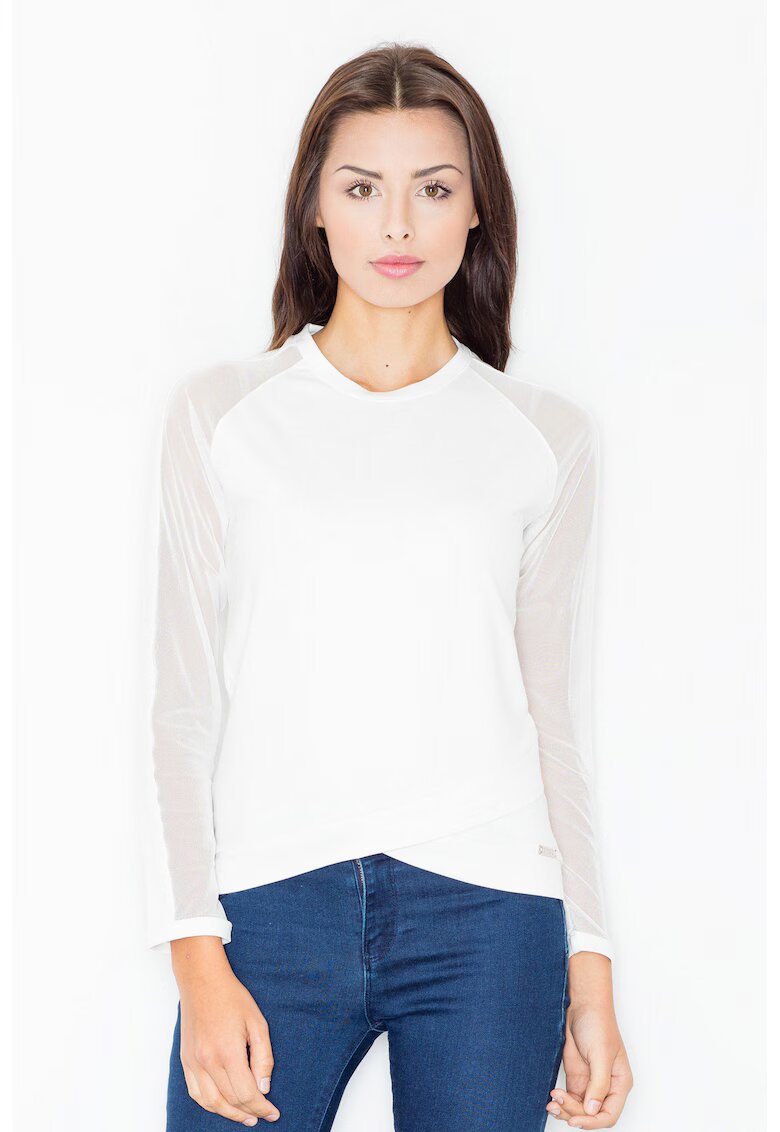 Figl Bluza dama - Maneci plasa - Poliester/Elastan/Viscoza - Alb