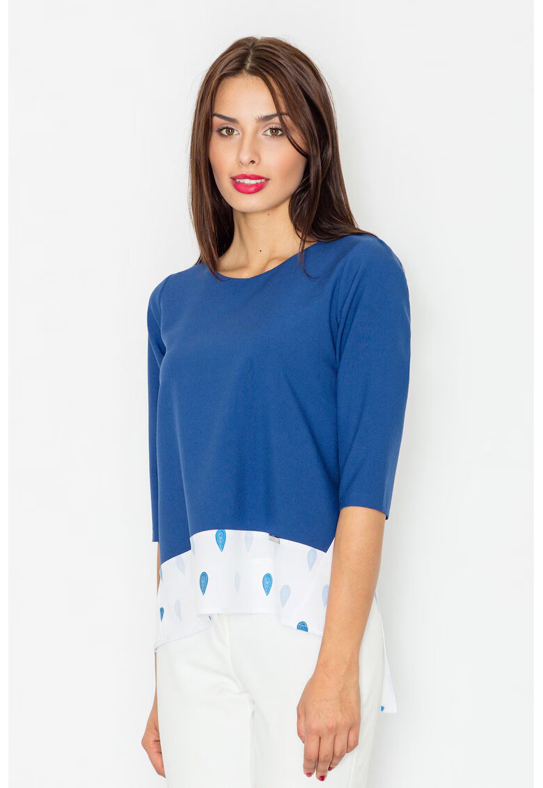 Figl Bluza dama - Maneci trei sferturi - Poliester - Albastru/Alb