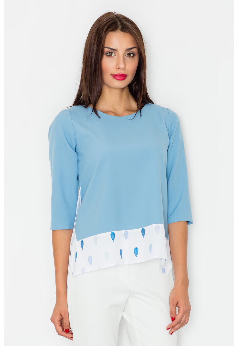 Figl Bluza dama - Maneci trei sferturi - Poliester - Albastru deschis/Alb