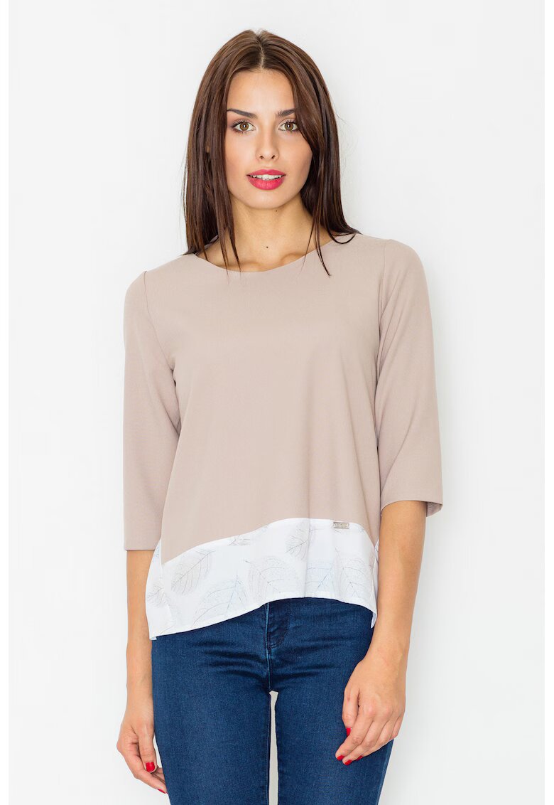 Figl Bluza dama - Maneci trei sferturi - Poliester - Bej/Alb -