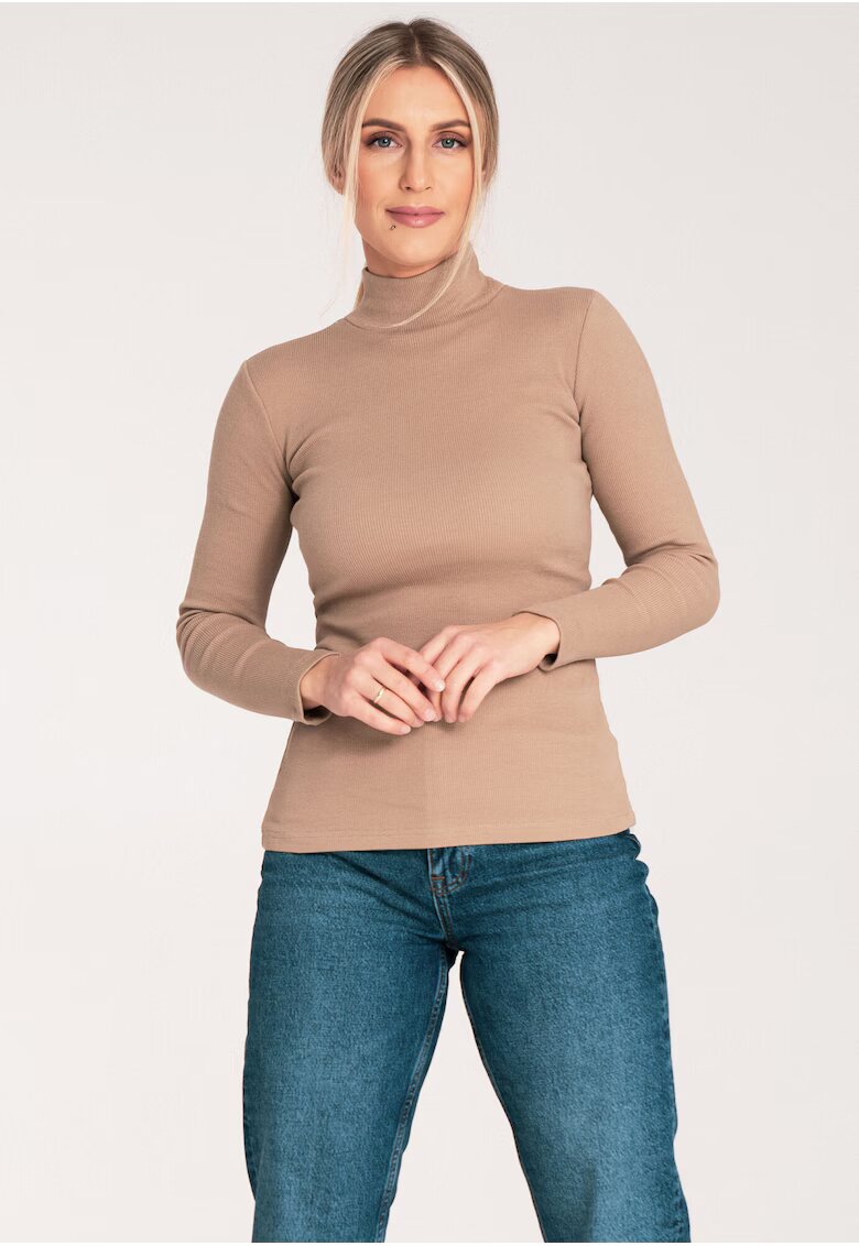 Figl Bluza dama pe gat - Bumbac/Elastan - Bej