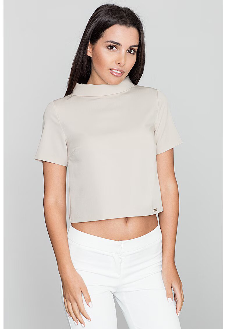 Figl Bluza dama - Pe gat - Cu maneca scurta - Poliester/Viscoza - Bej -