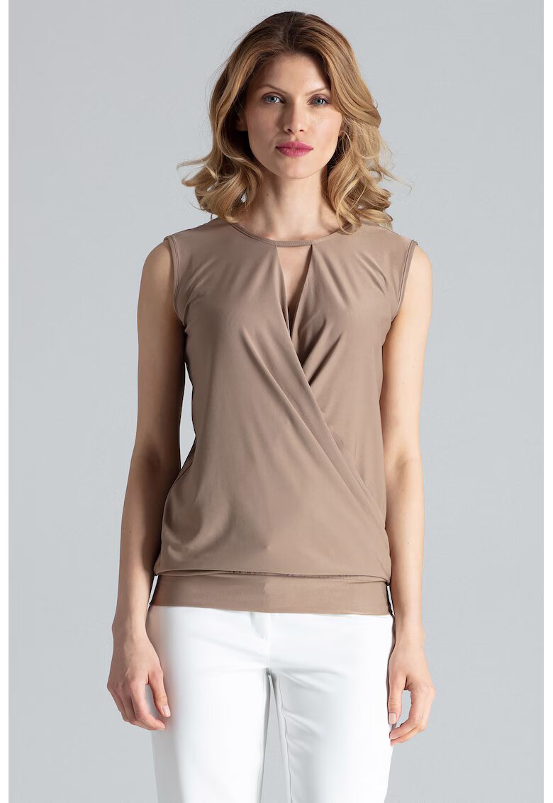 Figl Bluza dama - Poliester/Elastan - Fara maneci - Eleganta - Bej