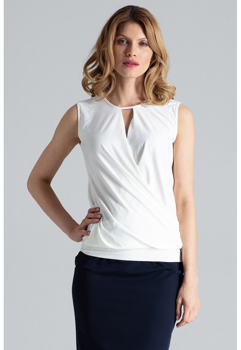 Figl Bluza dama - Poliester/Elastan - Fara maneci - Eleganta - Ecru
