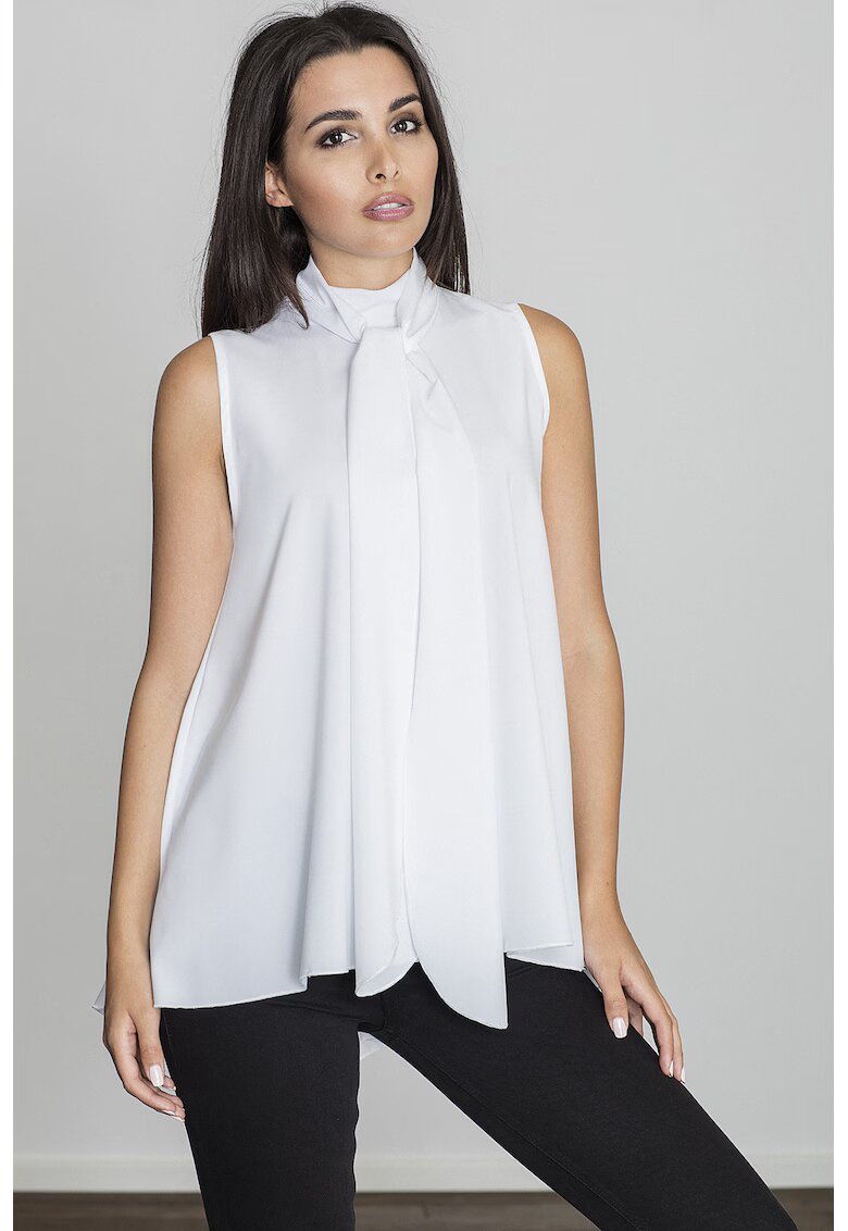 Figl Bluza dama - Poliester/Elastan - Guler tip cravata - Alb -