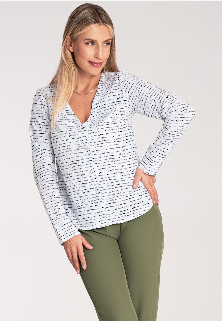 Figl Bluza dama - Poliester/Elastan - Maneca lunga - Alb/Negru